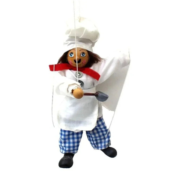 Vitnage Chef Marionette Puppet Painted Wood & Fabric w/ Wood Hand Controller - Picture 2 of 2